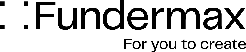Logo "Fundermax" mit Claim "For you to create"